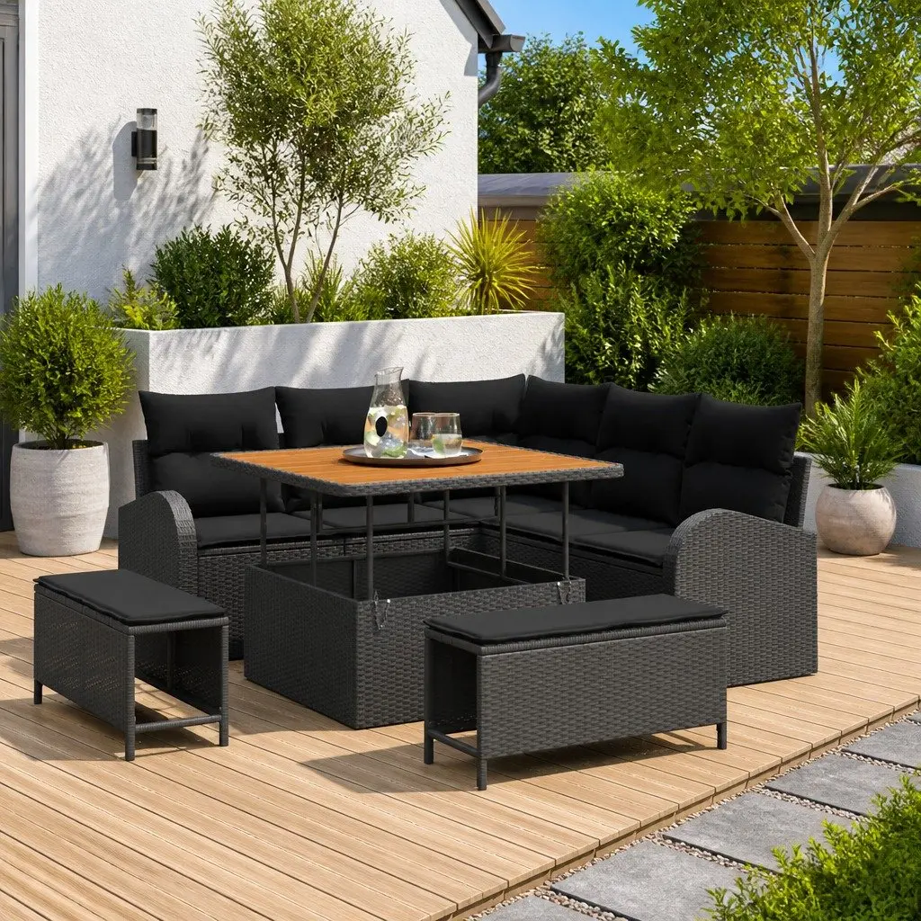 Modular Outdoor 8-Piece Garden Sofa Set in Black