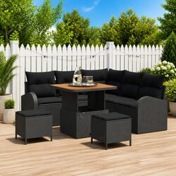 8-Piece Black Poly Rattan Modular Garden Sofa Set