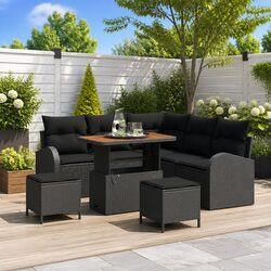 Sturdy 8-Piece Black Rattan Garden Sofa Set