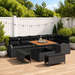 Stylish 9-Piece Black Poly Rattan Garden Sofa Set