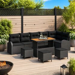 10-Piece Modular Outdoor Sofa Set in Black Poly Rattan