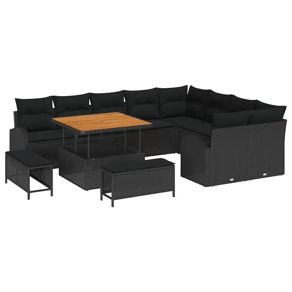12-Piece Black Poly Rattan Garden Sofa Set