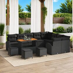 13-Piece Black Poly Rattan Garden Sofa Set with Cushions