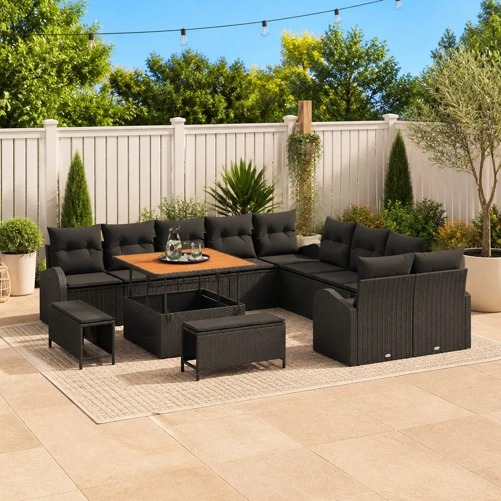 Garden Sofa Set Poly Rattan 13 Piece Black Modular Outdoor Furniture