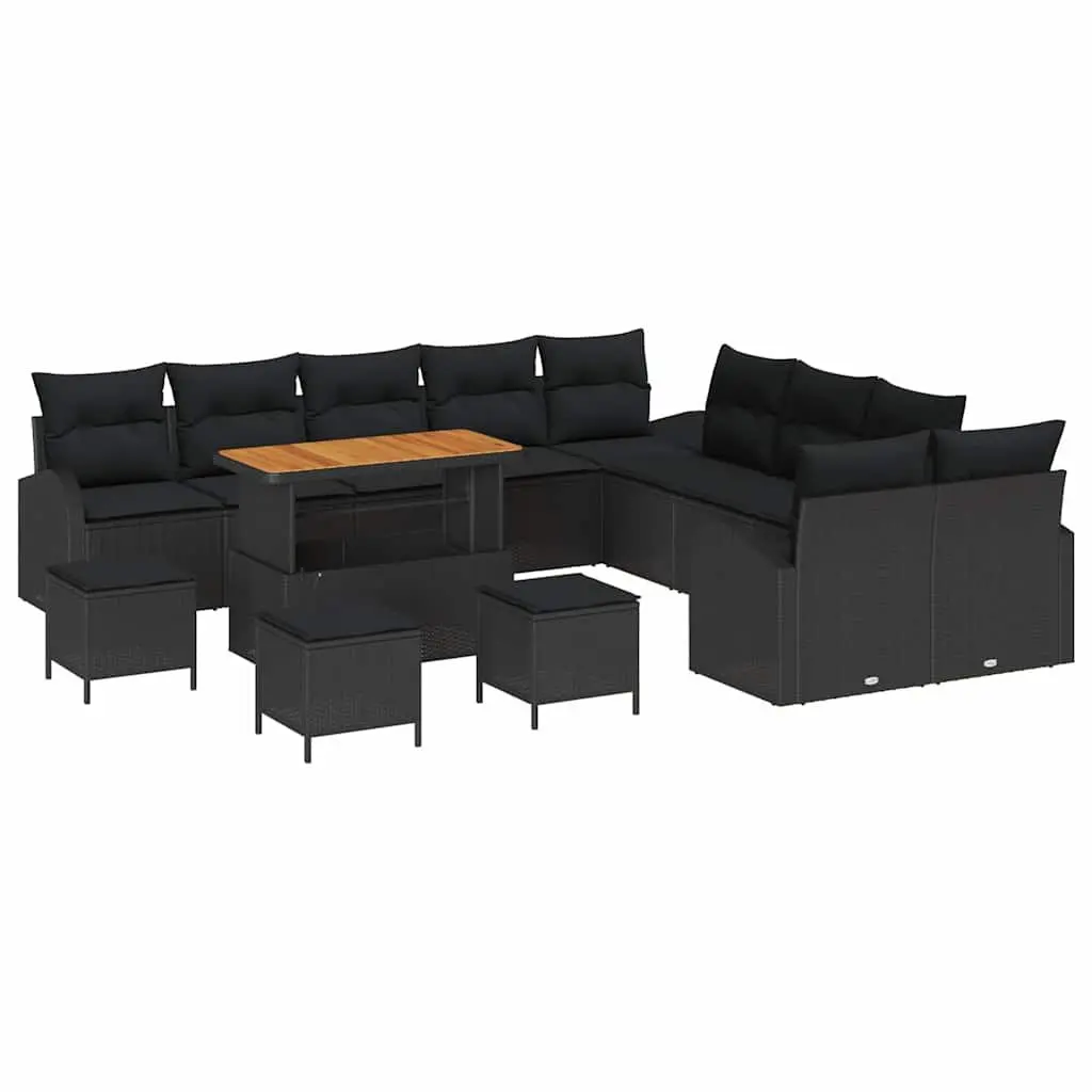 14-Piece Black Poly Rattan Garden Sofa Set