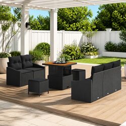 8-Piece Black Poly Rattan Outdoor Garden Sofa Set