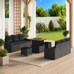 9-Piece Modular Black Poly Rattan Garden Sofa Set
