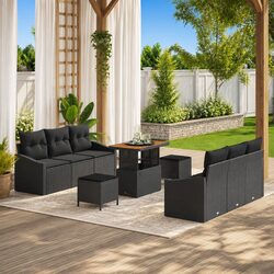 Premium 9-Piece Black Poly Rattan Garden Sofa Set