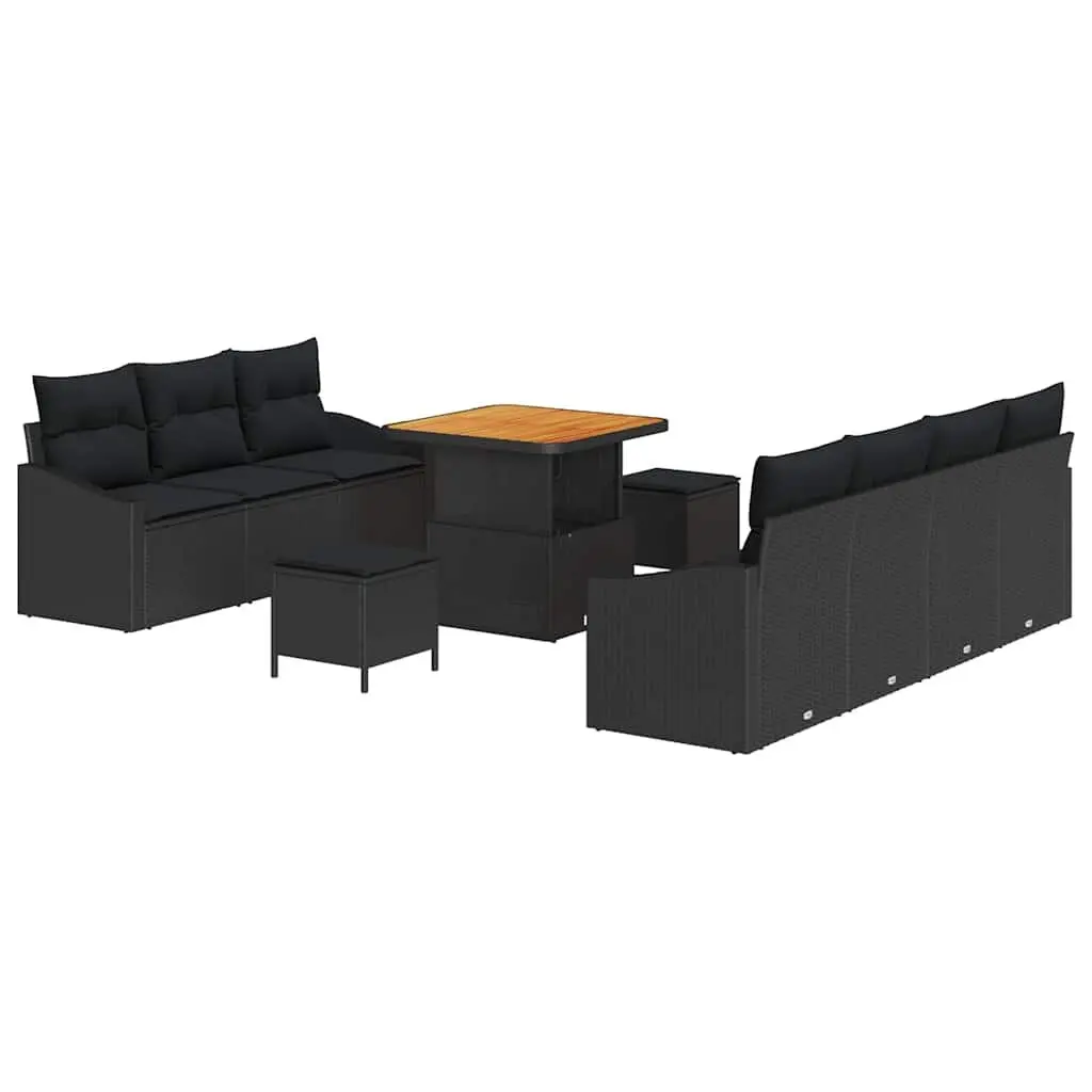 10 Piece Outdoor Garden Sofa Set Poly Rattan Frame Polyester Cushions Black