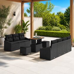 10-Piece Modular Black Rattan Garden Sofa Set