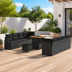 11-Piece Black Poly Rattan Garden Sofa Set