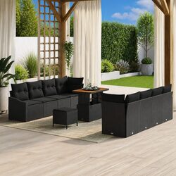 Black Poly Rattan Garden Sofa Set - 11 Pieces Outdoor Furniture