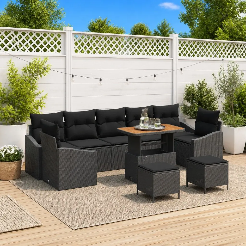 10-Piece Black Modular Outdoor Sofa Set