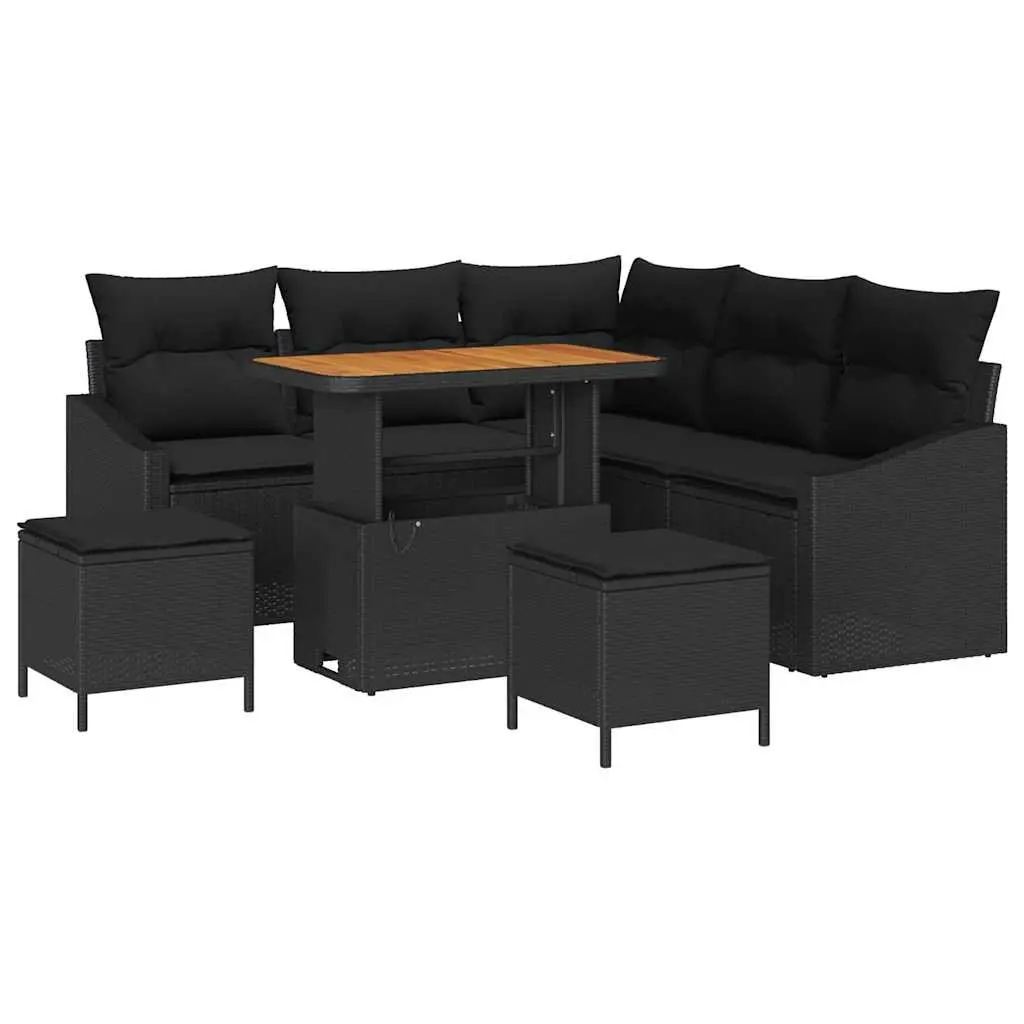 Outdoor Garden Sofa Set Poly Rattan 8 Pieces Black