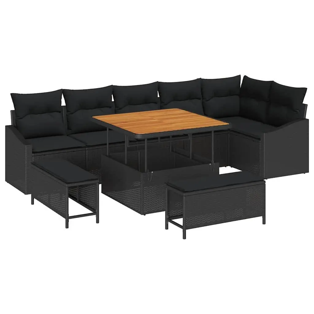 9-Piece Modular Garden Sofa Set in Black