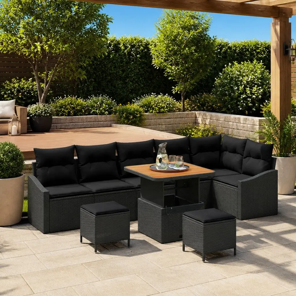 Black Modular Garden Sofa Set 9 pcs