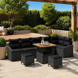 Stylish Black Modular Garden Sofa Set 9 pcs