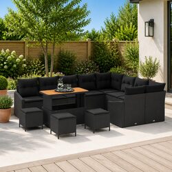 13-Piece Black Modular Garden Sofa Set with Cushions