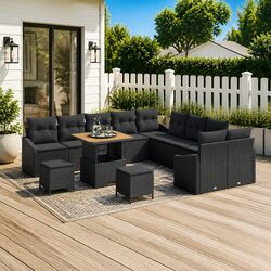 Black 13-Piece Garden Sofa Set with Modular Design