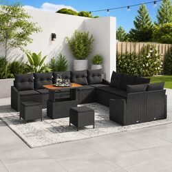 Black Poly Rattan Garden Sofa Set 13 Piece Modular Furniture
