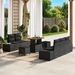 Premium Black Poly Rattan 8-Piece Garden Sofa Set