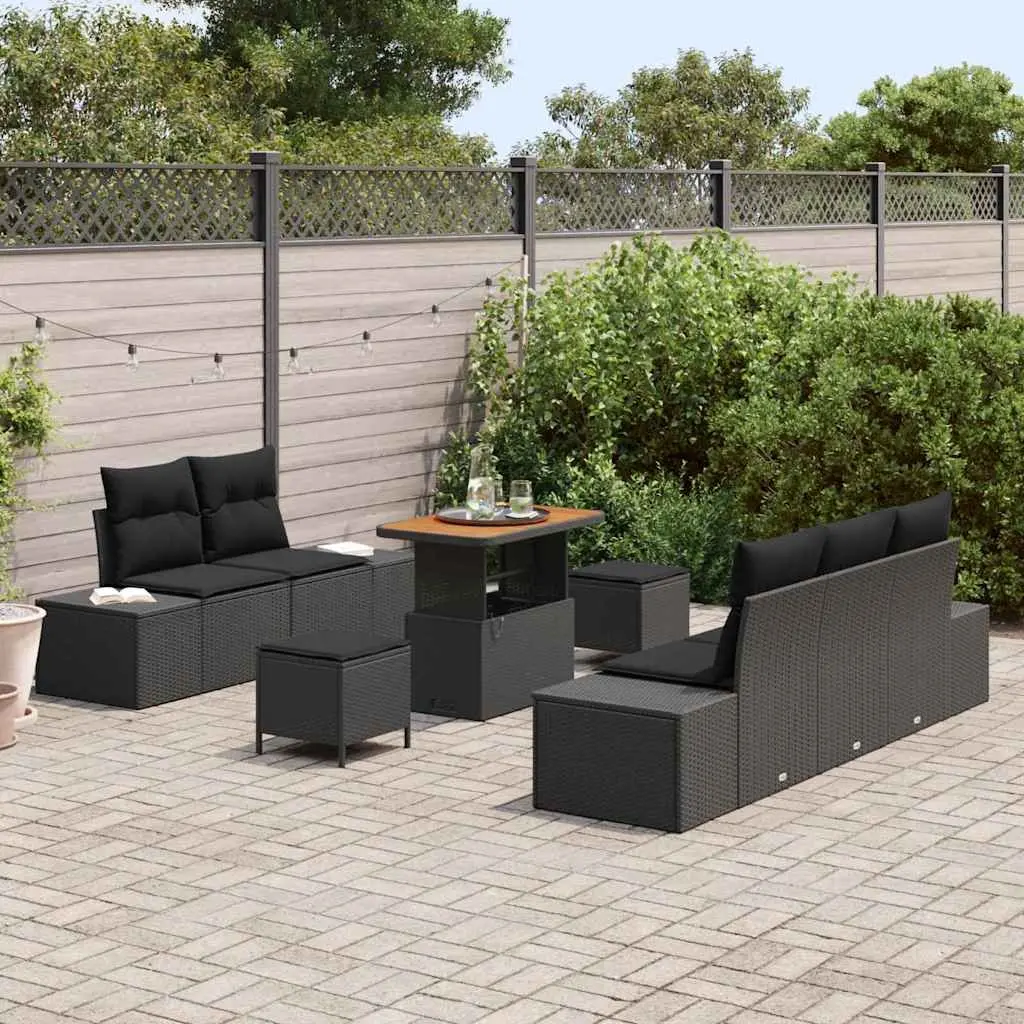 Black Poly Rattan 8-Piece Garden Sofa Set
