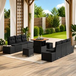 9-Piece Outdoor Garden Sofa Set in Black Poly Rattan