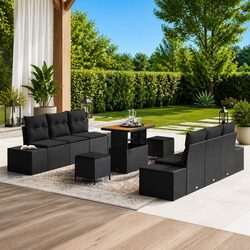 Black Poly Rattan 9-Piece Garden Sofa Set for Outdoor Use