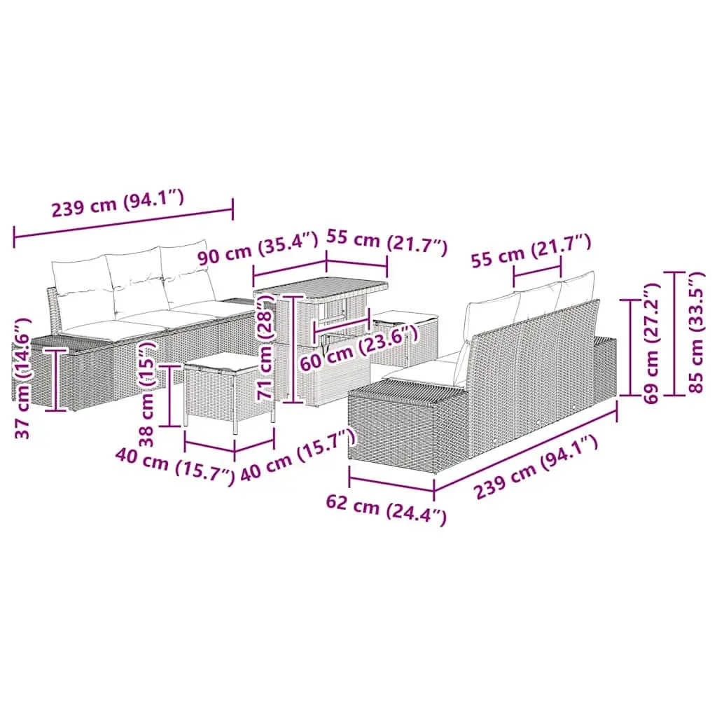 Garden Sofa Set Poly Rattan 9 Pieces Black Outdoor Furniture
