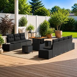 10-Piece Modular Outdoor Garden Sofa Set in Black
