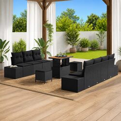 10 Piece Modular Black Rattan Garden Sofa Set with Cushions