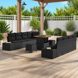 11-Piece Black Poly Rattan Garden Sofa Set with Cushions