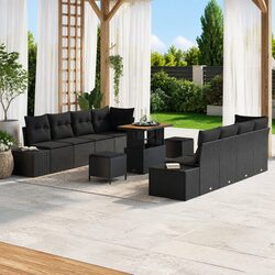 Premium 11 Piece Black Poly Rattan Garden Sofa Set