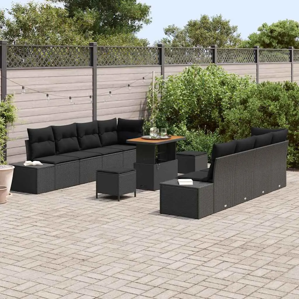 Garden Sofa Set Poly Rattan Steel 11 Piece Black Outdoor Furniture