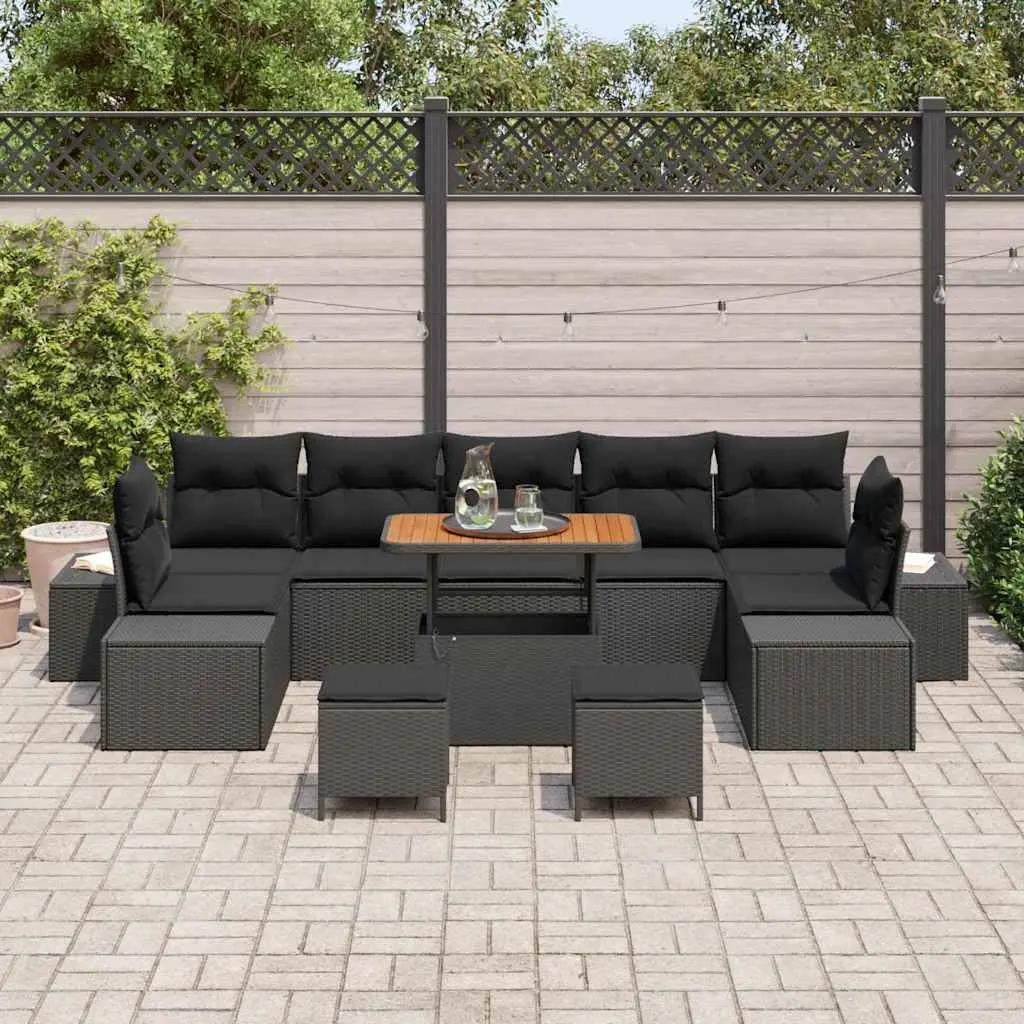 10-Piece Modular Black Poly Rattan Garden Sofa Set