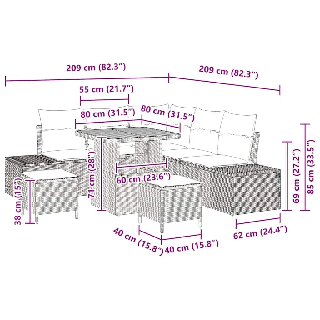 Outdoor Sofa Set Poly Rattan 8 Pieces Modular Black with Acacia Wood Table