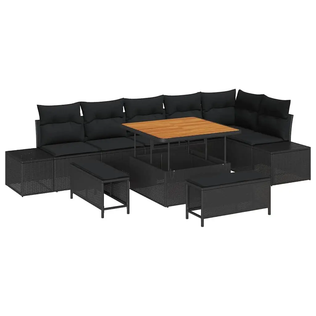 Garden Sofa Set Rattan 9 Pieces Black Outdoor Furniture