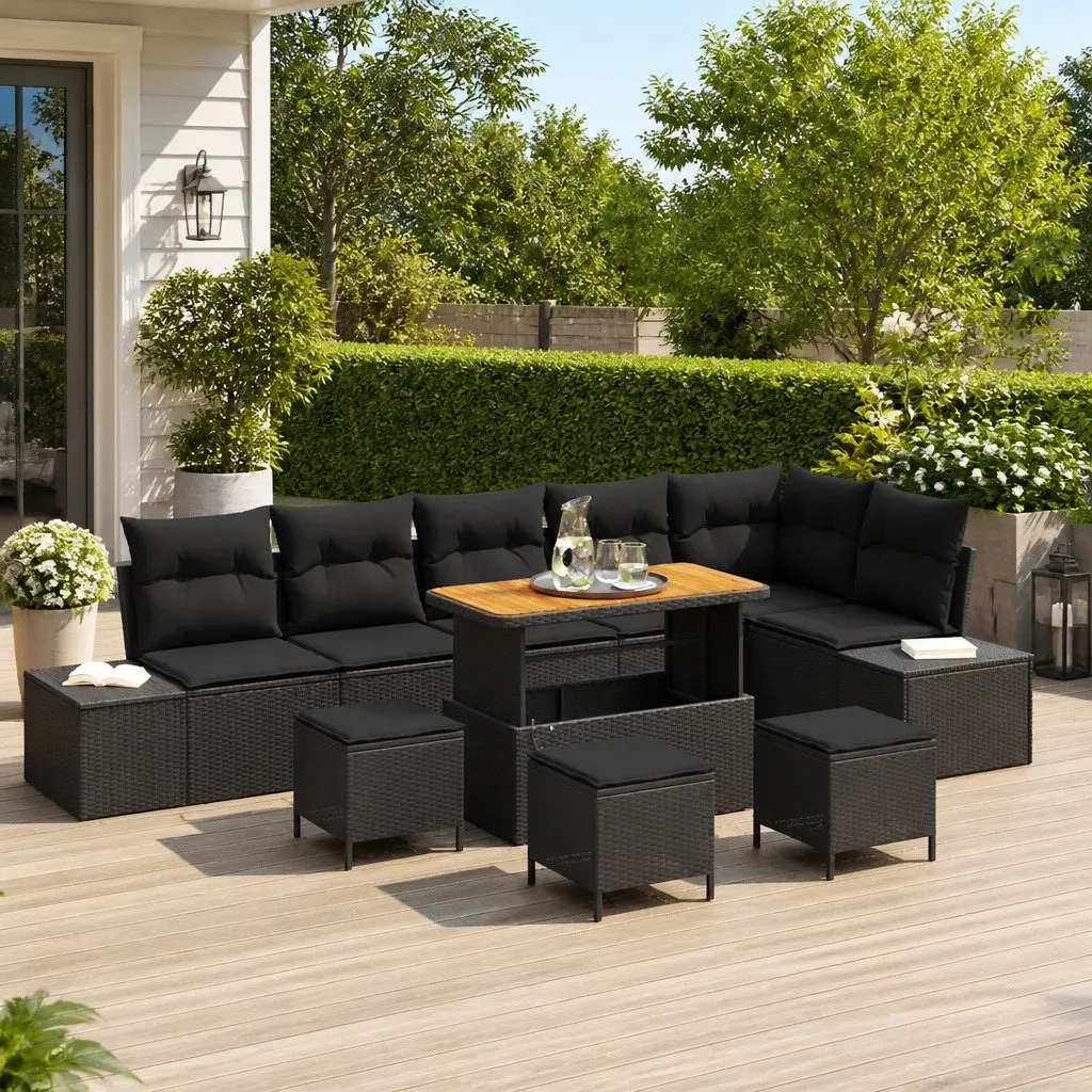 Black Poly Rattan 10-Piece Garden Sofa Set