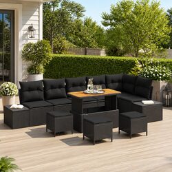 Black Poly Rattan 10-Piece Garden Sofa Set