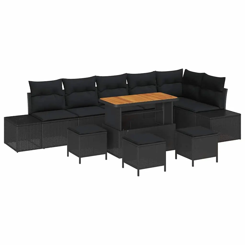 Black Poly Rattan 10-Piece Garden Sofa Set