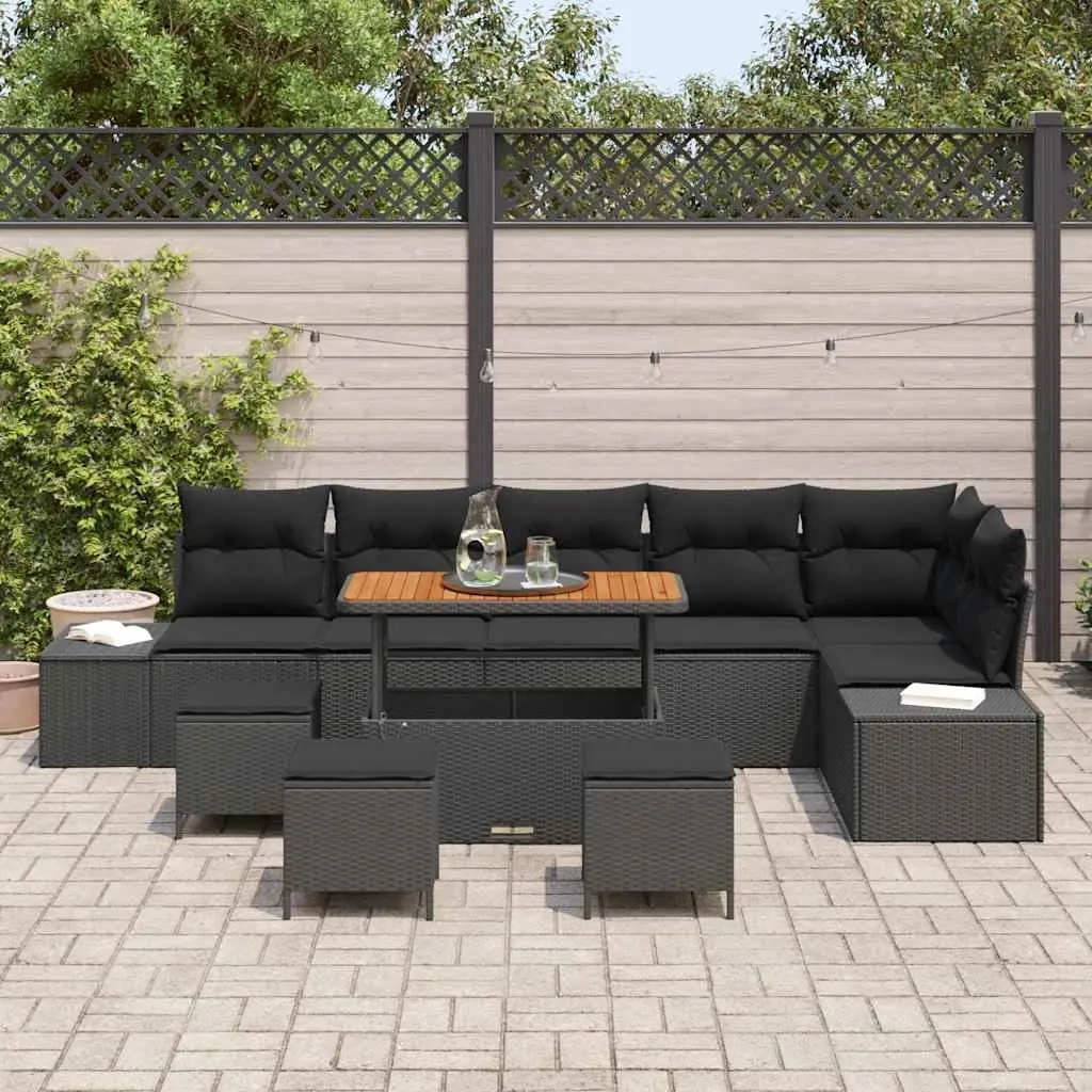 Black Poly Rattan 10-Piece Garden Sofa Set