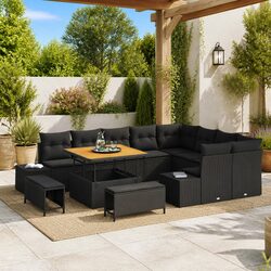 Black Poly Rattan Modular 12 Piece Outdoor Sofa Set