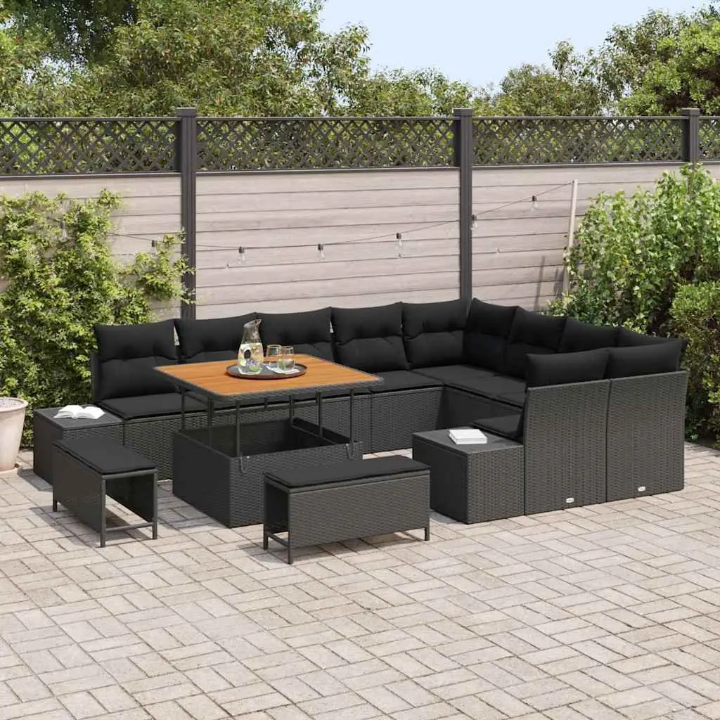 Black Poly Rattan Modular 12 Piece Outdoor Sofa Set