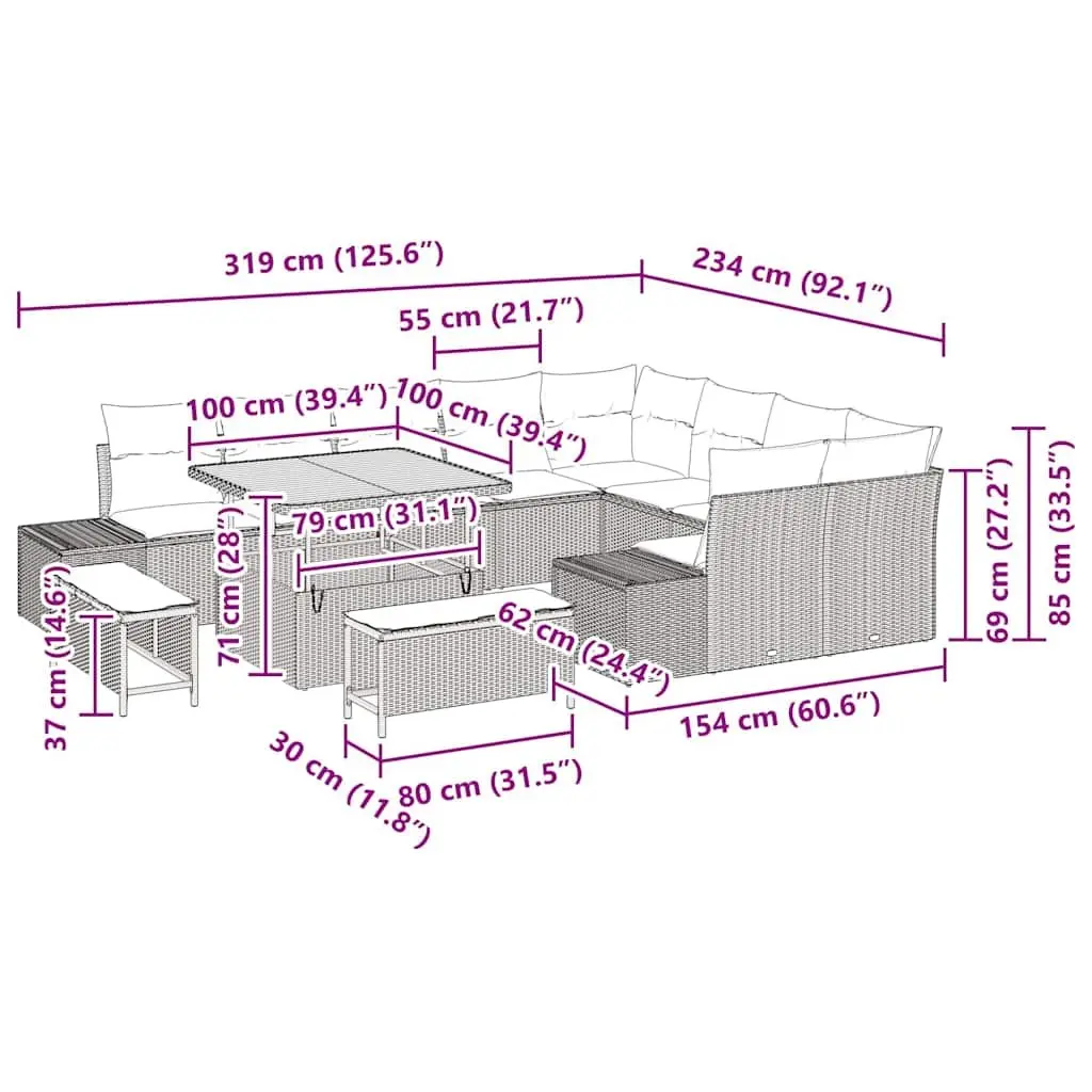 Black Poly Rattan Modular 12 Piece Outdoor Sofa Set