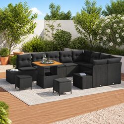 Stylish 12-Piece Garden Sofa Set with Black Rattan and Table