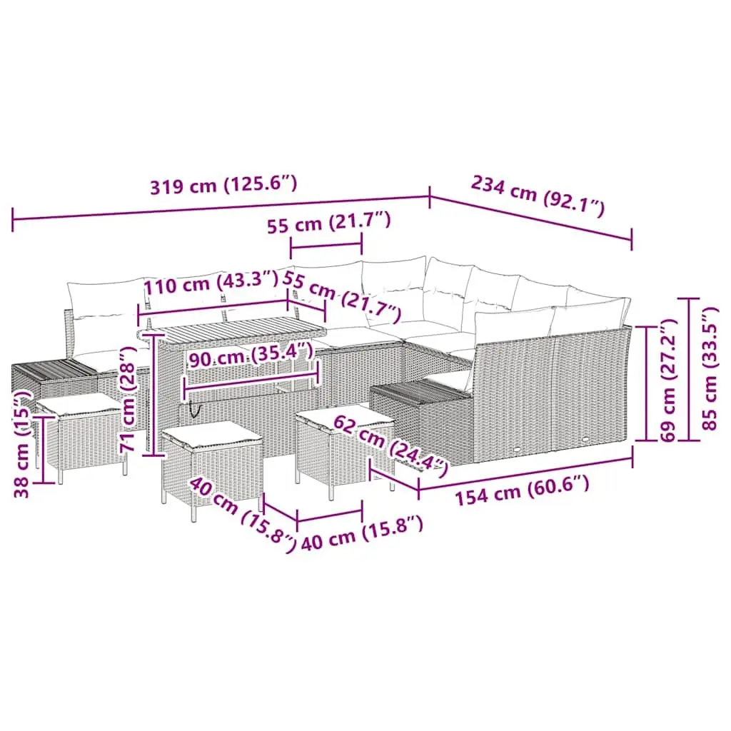 13-Piece Outdoor Sofa Set with Cushions