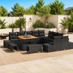 Premium 13-Piece Black Poly Rattan Garden Sofa Set