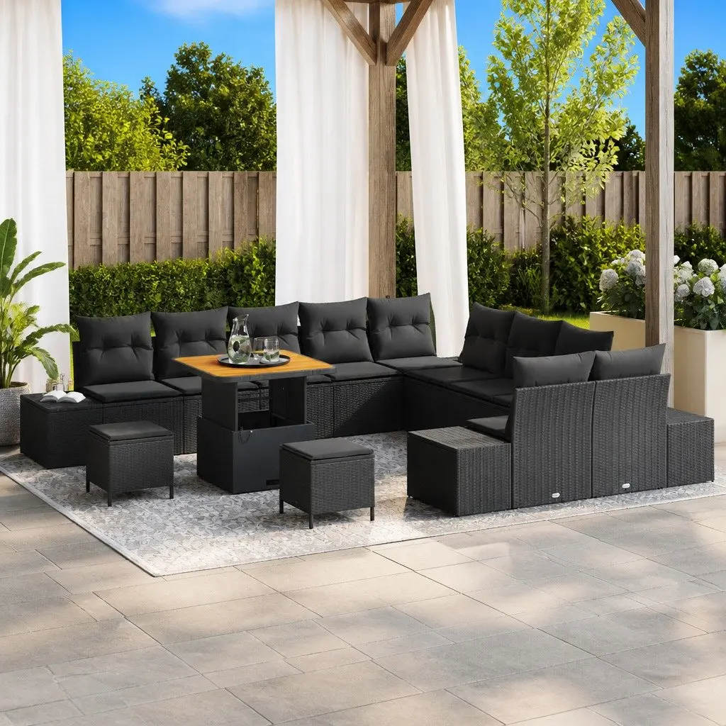 Black Poly Rattan Outdoor Garden Sofa Set 13pcs