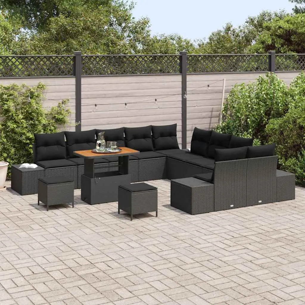 13-Piece Black Poly Rattan Garden Sofa Set