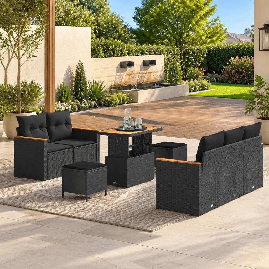 Outdoor Garden Sofa Set 8 Piece Modular Patio Furniture Black Poly Rattan